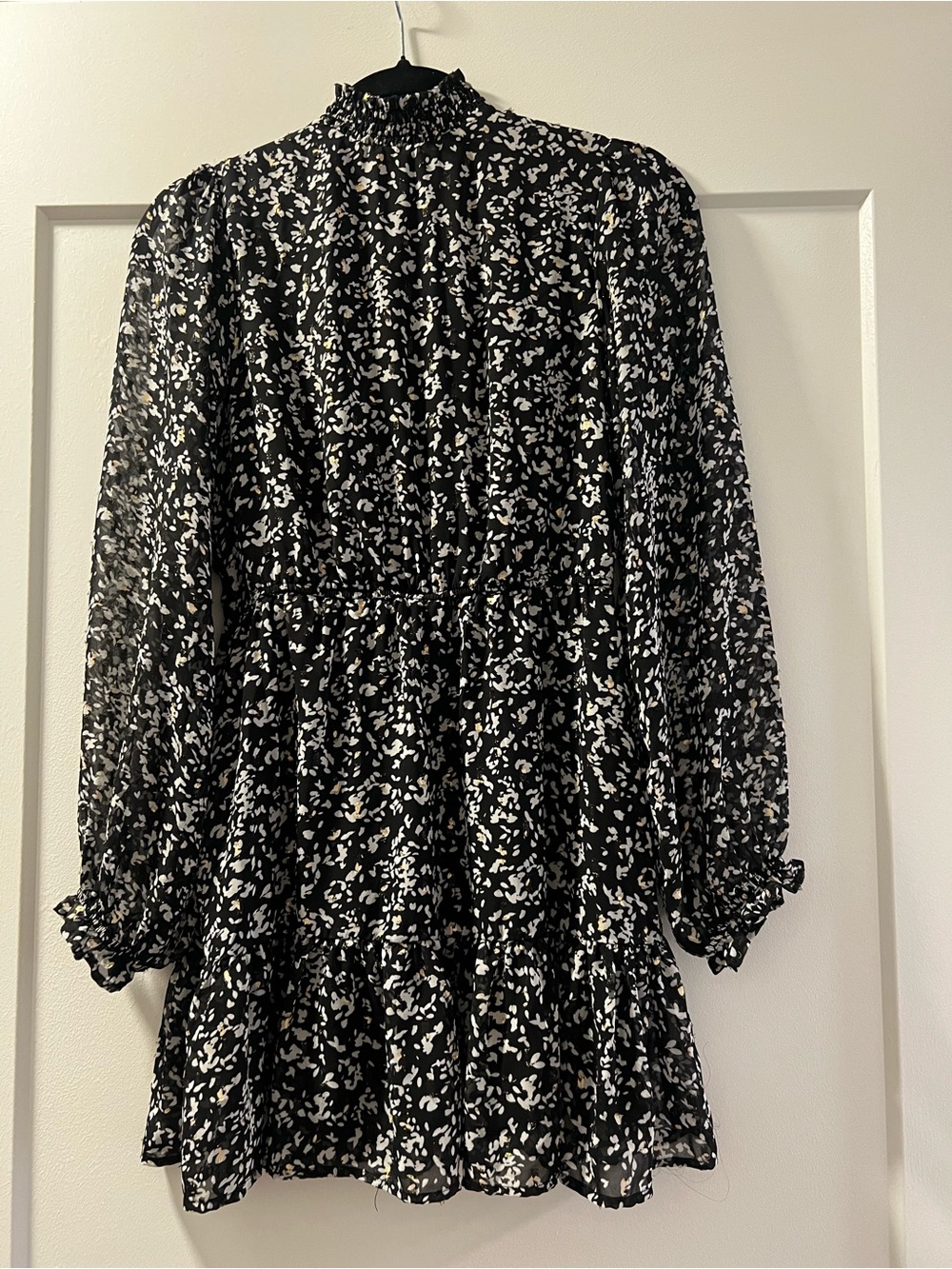 Black Dress with White Floral and Gold Accents